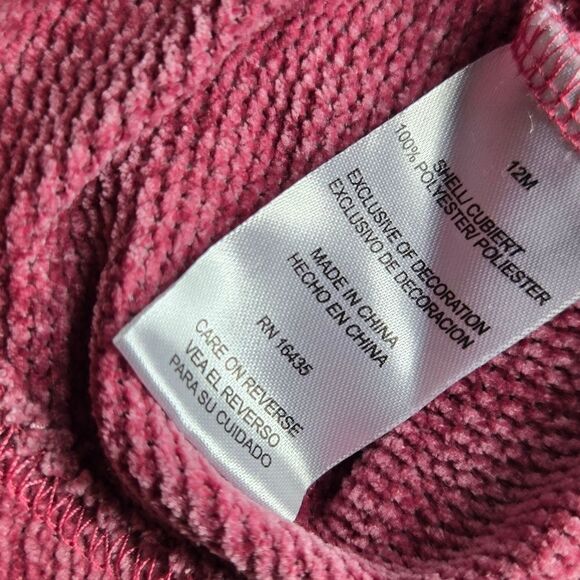 Baby Girl 12M Plush Sequin Unicorn Dress Ruffle Sleeve Dark Pink Velour Skater - Picture 6 of 9